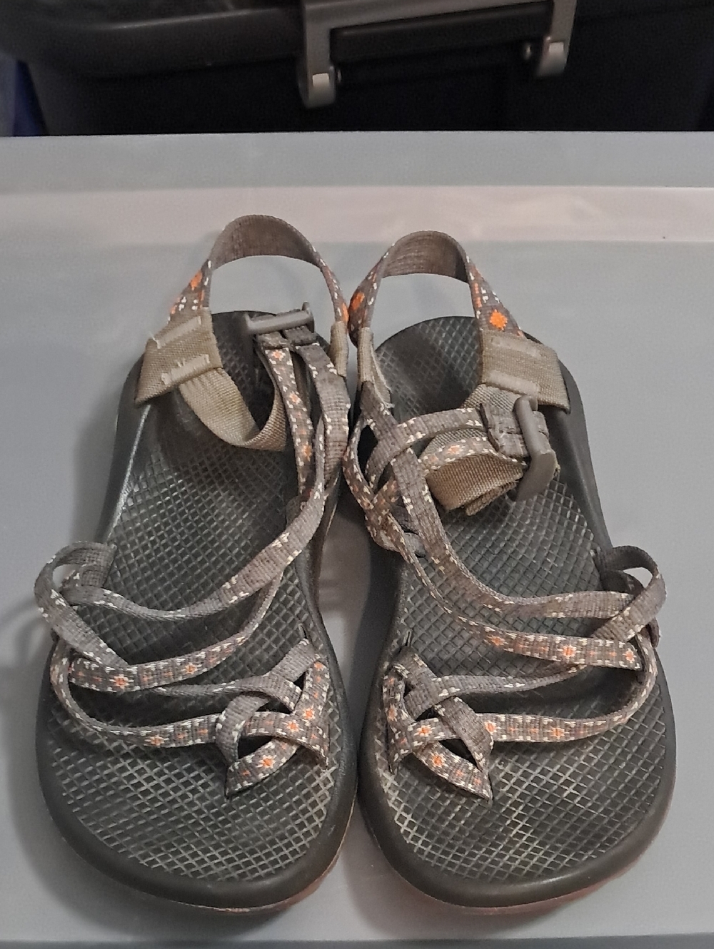 Chaco Gray Sandals with Orange Accent Straps